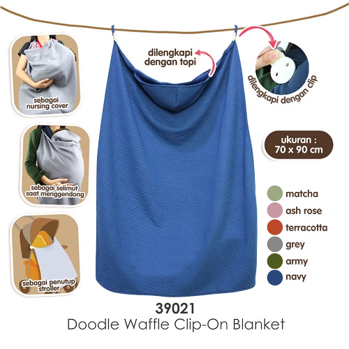 Kiddy Doodle Waffle Clip - On Blanket / Selimut Bayi Bertopi dengan Klip