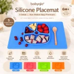 Babyqlo Premium Silicone Placemat 5 Sekat | Piring Makan Bayi Anti Slip Suction Plate Food Grade BPA Free MPASI 6M+