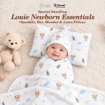 Paket Hemat Bundling | Babyqlo Louie Tencel Double Layer Blanket - Swaddle & Hat - Latex Pillow